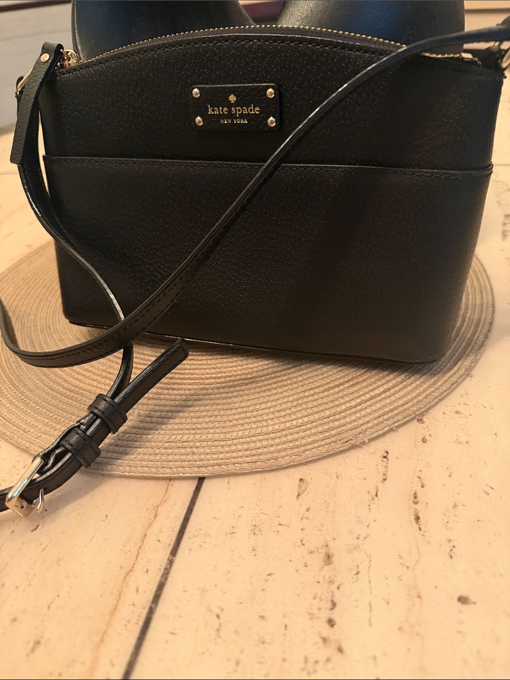 kate spade Black Pebbled Leather Crossbody with Gold Hardware